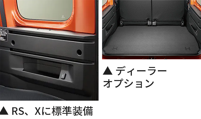 デッキサイドトリム：RS、Xに標準装備、ディーラーオプションのラゲージボード